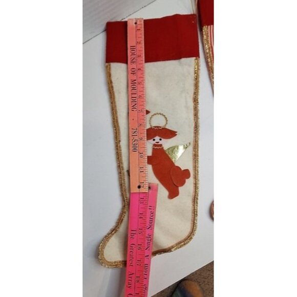 Lot Of 2 Handmade Felt Xmas Stockings Pixies Fairies Red White - Picture 2 of 16